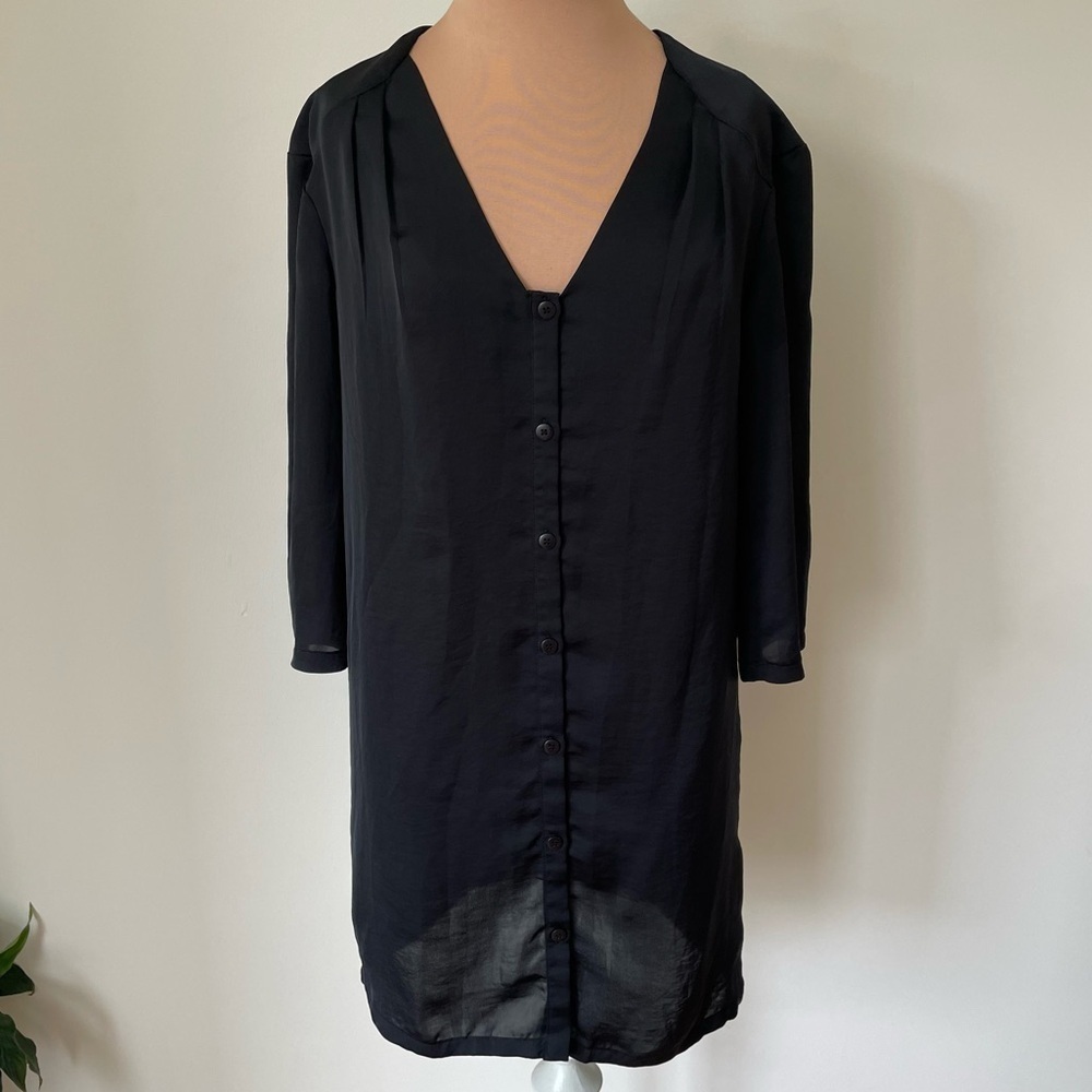 Gestuz G Bleu Black Polyester Long Sleeve V-Neck Button Down Shirt Dress Sz 38/8